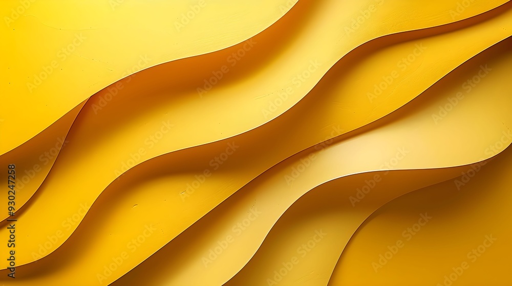 Poster wavy yellow paper art displayed on a wall creating a textured pattern in a bright and cheerful setti