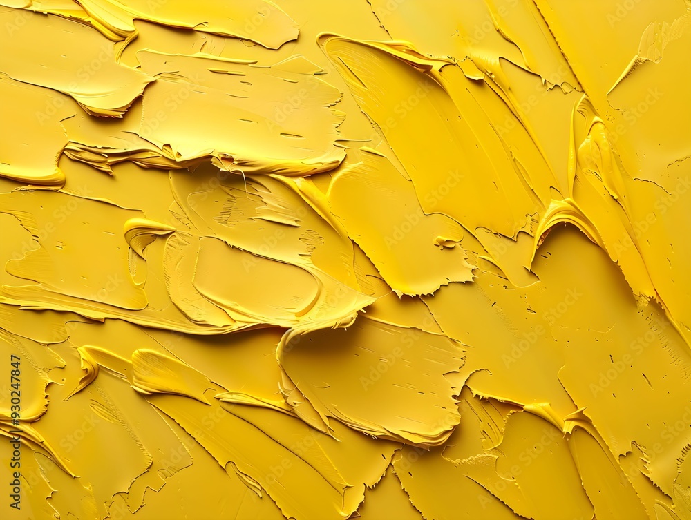 Poster vibrant yellow textured paint applied on canvas creating an abstract pattern