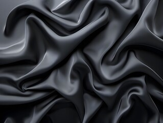 Fototapeta premium Close-up view of textured black fabric draped elegantly on a smooth surface