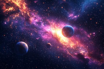 Space cosmic illustration with planets scene created with Generative AI