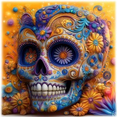 Obraz premium A skull with flowers and leaves on it
