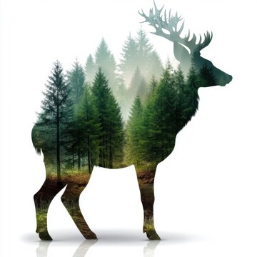 recommend clip art: A deer is shown in a forest with trees and leaves
