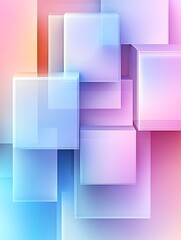 Fototapeta premium Pastel dimensional blocks vertical pastel geometric abstract background with layered translucent squares and soft gradient light