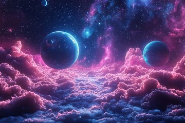 Fototapeta premium Space cosmic illustration with planets scene created with Generative AI