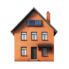 Modern brick house with solar panels, showcasing sustainable living and energy efficiency in residential architecture.