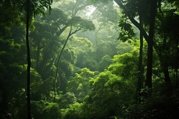 Tropical green forest land vegetation landscape.