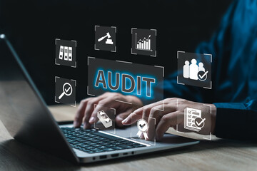 Audit business management concept, Financial examination for business, Businessman Audit system...