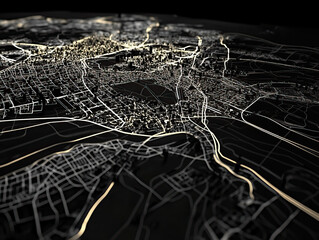 Technical aerial visual, 3D LiDAR GIS aerial map satellite scan model isolated, showing Waterbury,  Connecticut. Elevation, topography, render