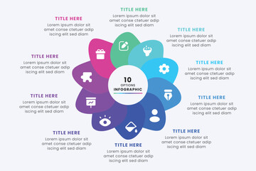 Business Circle chart infographic template design. Timeline concept with 10 steps. Can be used for presentations, workflow layout, diagram, banner, web design, Vector illustration.