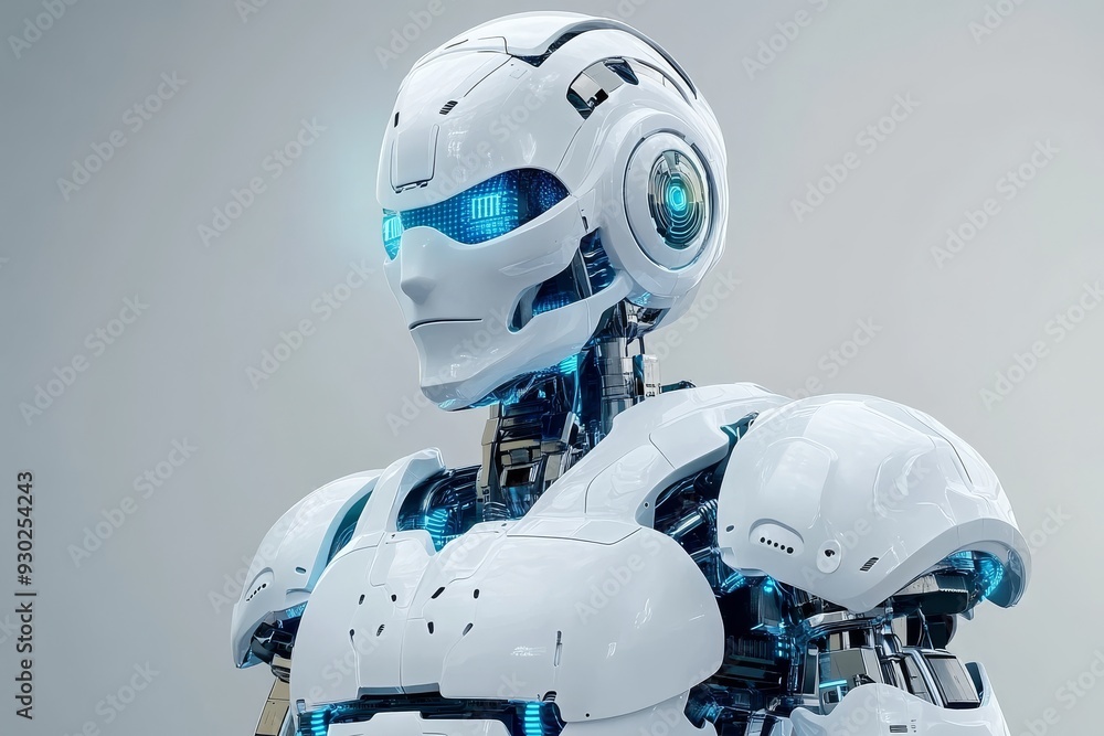 Poster friendly robot with glowing features in a cozy setting blending technology with personal life