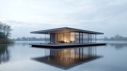 Obraz premium Floating Pavilion on a Serene Lake Architectural Design style