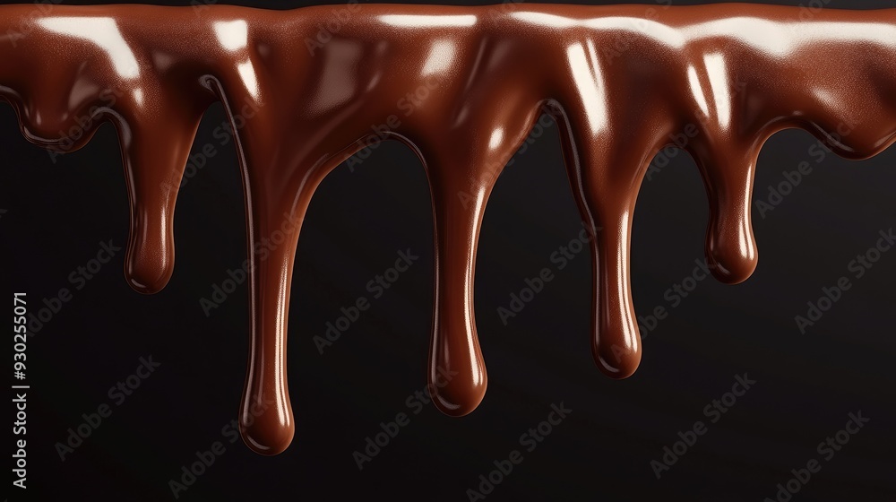 Poster a realistic 3d image of thick chocolate dripping over an edge, with a glossy finish that captures th