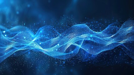 Abstract Blue Wave Background with Glowing Particles