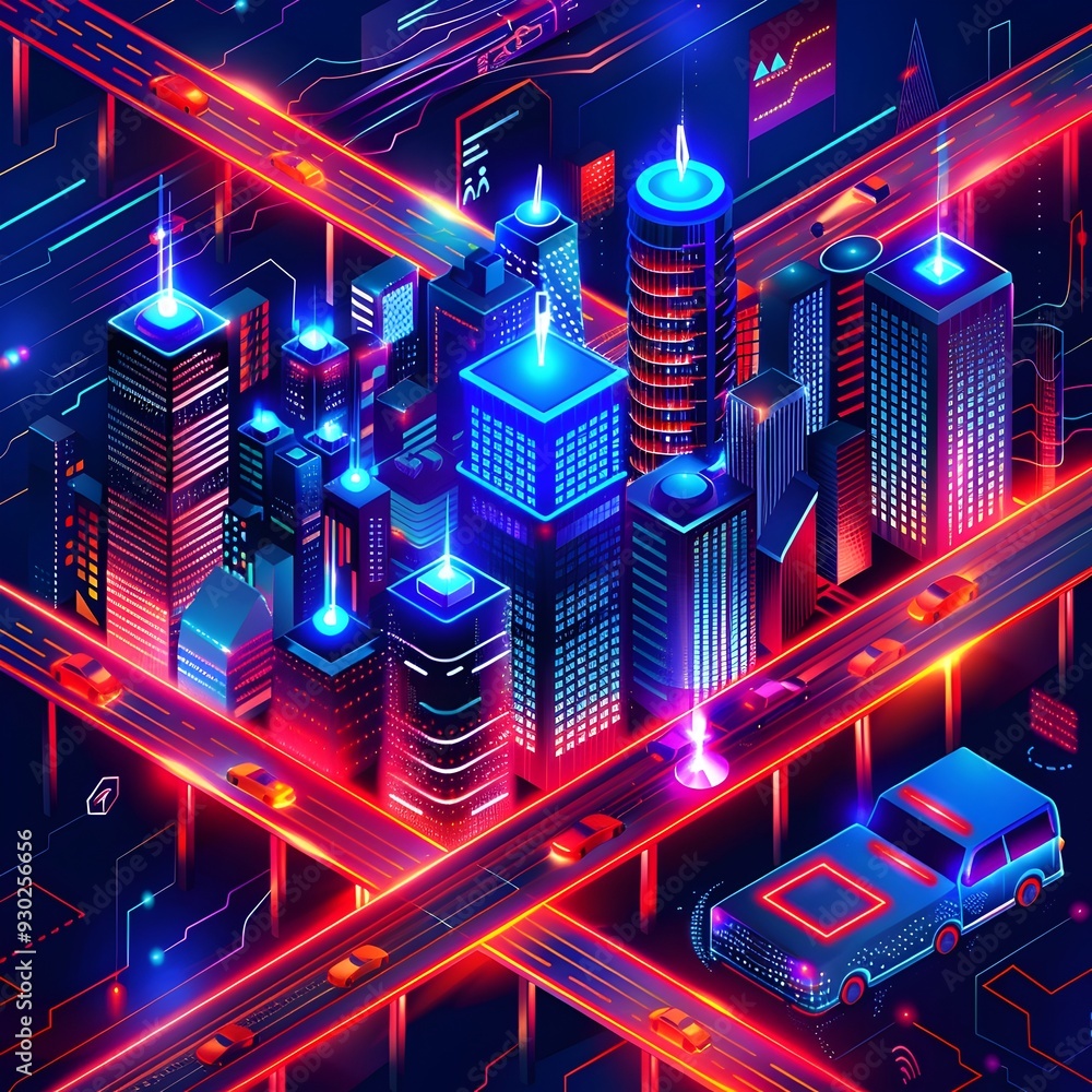 Poster ai powered smart city infrastructure with autonomous vehicles and efficient buildings
