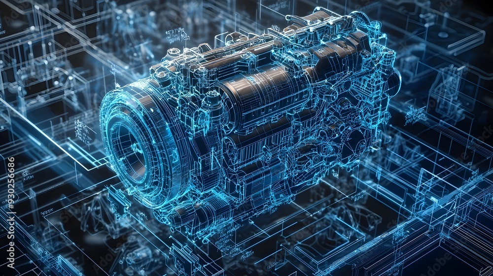 Aufkleber detailed technical blueprint with engineering annotations and drawings