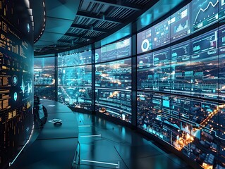 AI Powered Smart City Control Center with Holographic Displays for Urban Infrastructure Management