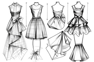 Fashion illustration showcasing a detailed sketch of a stylish dress, emphasizing the elegance of handmade design