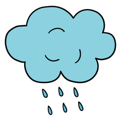 Hand drawn cartoon cloud and rain on white background.