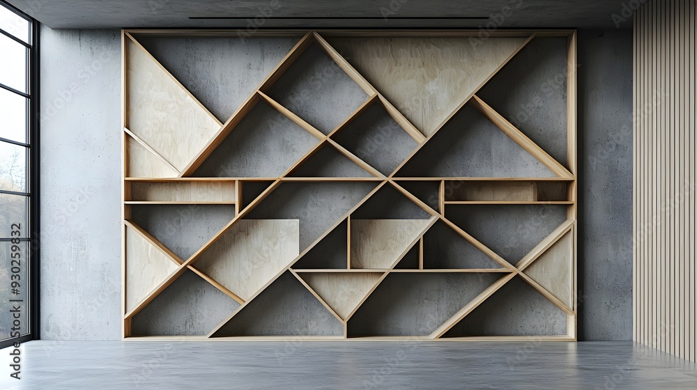 Poster minimalist wall with geometric bookshelf patterns and symmetry