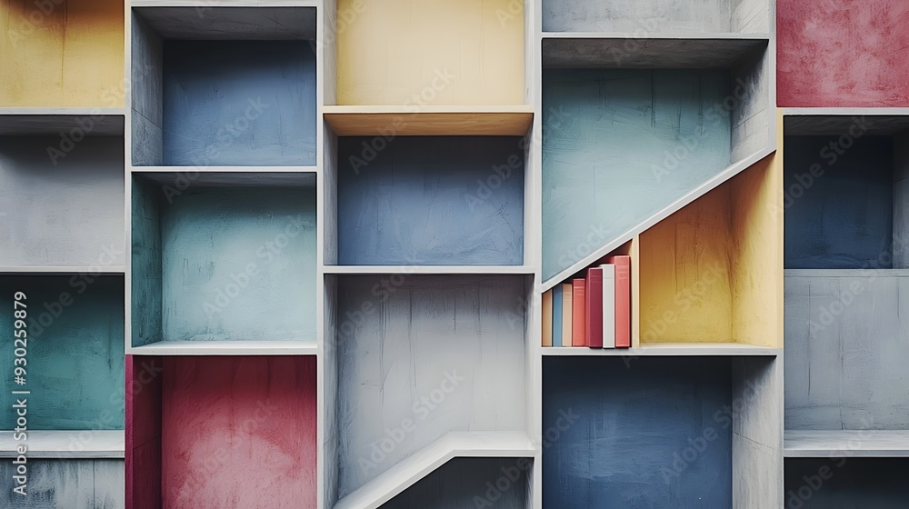 Aufkleber minimalist wall with geometric bookshelf patterns and symmetry