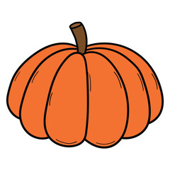 Hand drawn cartoon pumpkin on white background.