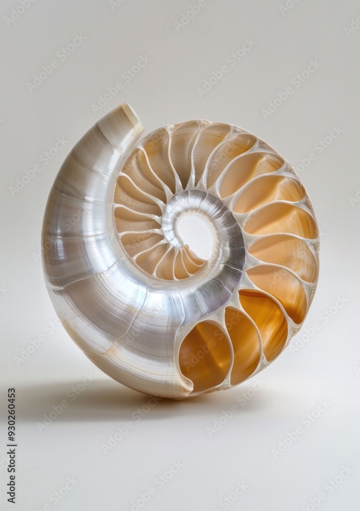 Aufkleber nautilus shell on a light gradient background, showcasing its elegant spiral shape and natural textu