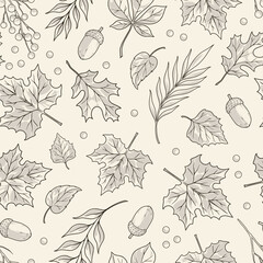 Autumn leaffall monochrome seamless pattern © DGIM studio