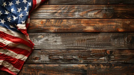Obraz premium Old USA flag on wooden table 