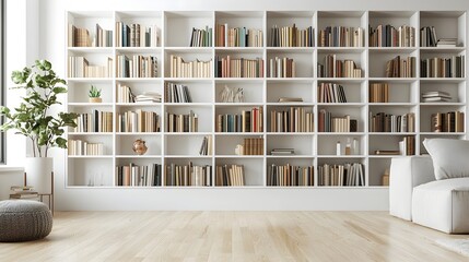 Minimalist Bookshelf Wall in Stylish Studio Apartment Designed for Compact Living