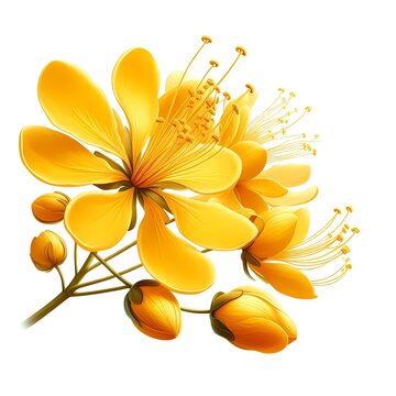 Yellow kanikonna poovu, cassia fistula or golden shower for vishu festivel on white background