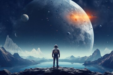 Obraz premium Astronaut planet space moon.