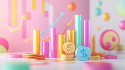 Data analysis process, abstract charts and graphs, 3D illustration