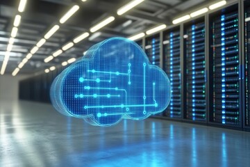 Businessman walking towards a virtual cloud symbolizing strategic moves towards cloud adoption in business