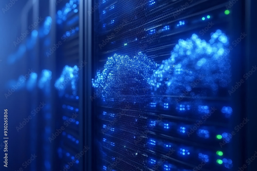 Poster vibrant cloud network in digital space showcasing the dynamic nature of cloud computing