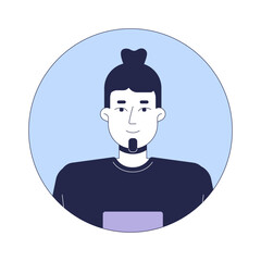 Caucasian man bun and beard goatee 2D linear vector avatar illustration. European male modern cartoon character face portrait. Corporate employee casual flat color user profile image isolated
