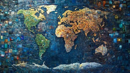 Mosaic World Map with Digital Images