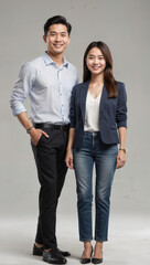 Confident Asian Business Couple: Modern Professional Portrait of Smiling Entrepreneurs