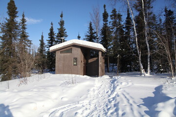 restroom in the winter forest