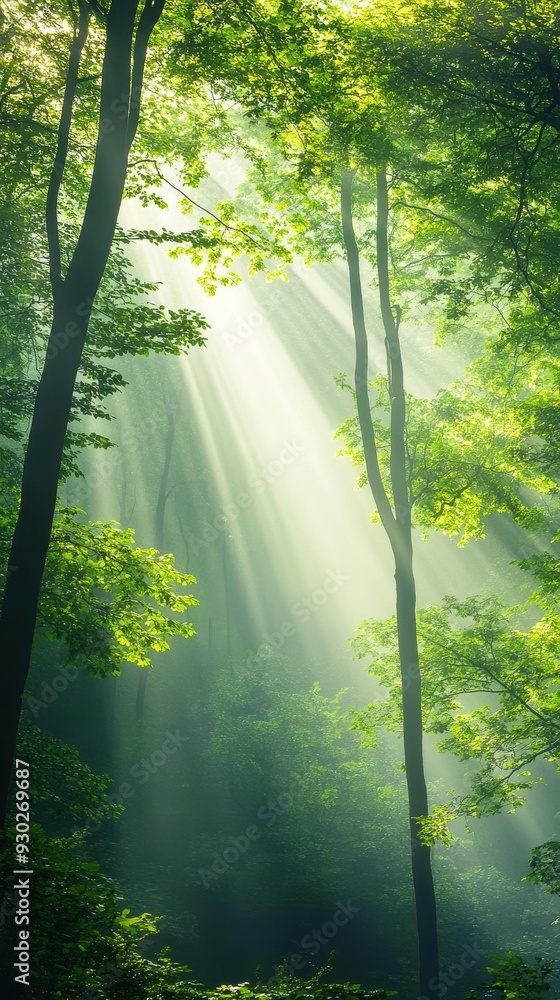 Poster a hyper-lapse of a dense forest with sunlight filtering through the trees, as shadows shift and leav