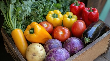 A Wooden Crate Filled with Colorful Produce