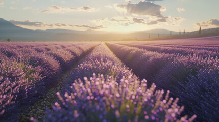 Fototapeta premium Picturesque landscape of a lavender field in Provence, France, perfect for a serene travel experience