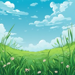 Obraz premium Green Grass and Sky