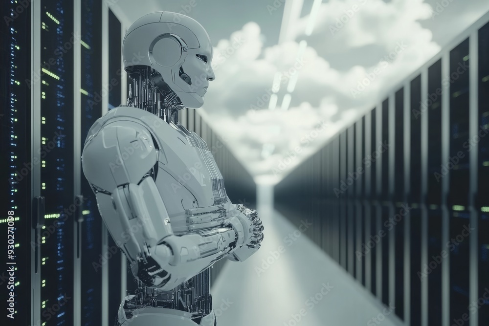 Poster engineer in a high tech facility contemplating the future of construction and architecture with digi