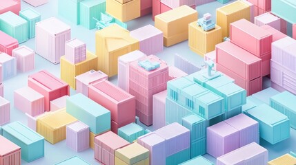 Obraz premium 3D render of international cargo hub, import-export logistics, pastel colors and flat design for global trade.