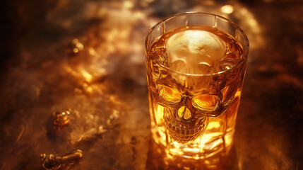 Ginger Beer with skull inside glass, Iight bar backgraund