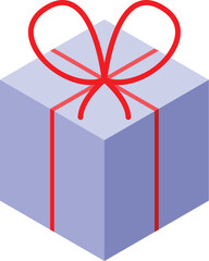 Purple gift box with red ribbon isometric icon, present concept
