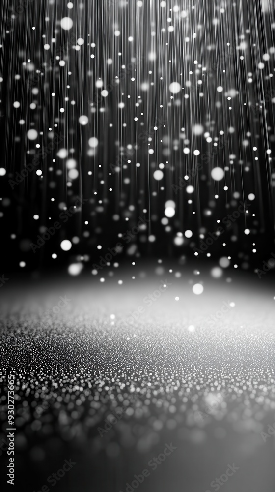 Poster a gentle rain of light particles falling, creating a calming and peaceful visual effect