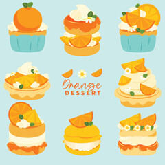 Dessert made from oranges, flat and colorful illustration.