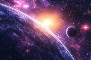 Obraz premium Space cosmic illustration with planets scene created with Generative AI