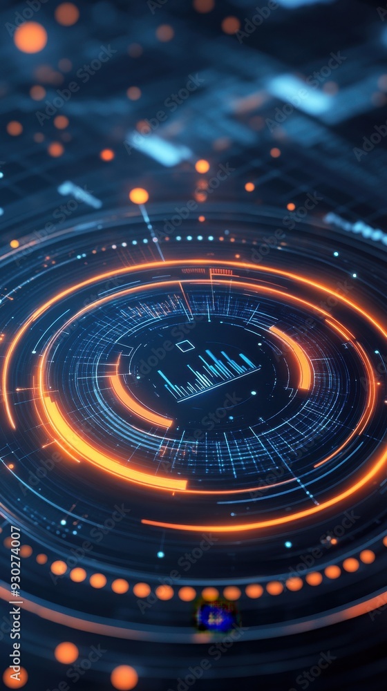 Poster a futuristic hud interface with various data points and graphs overlaying a dark background